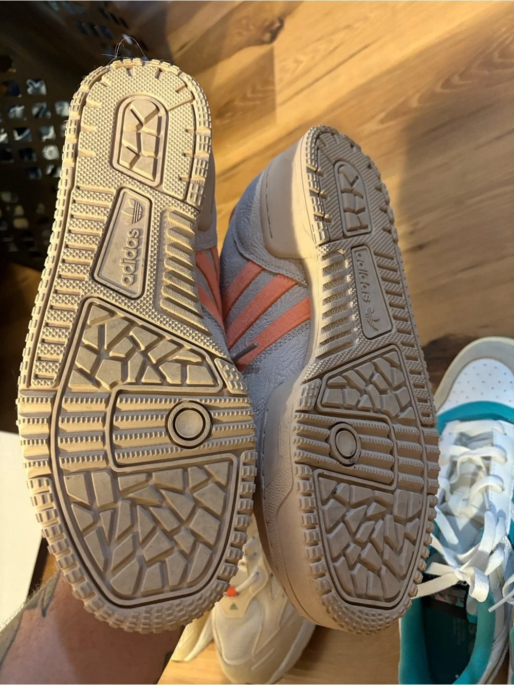 3 pair of adidas Sneakers in Peach, Cream & Teal Accents